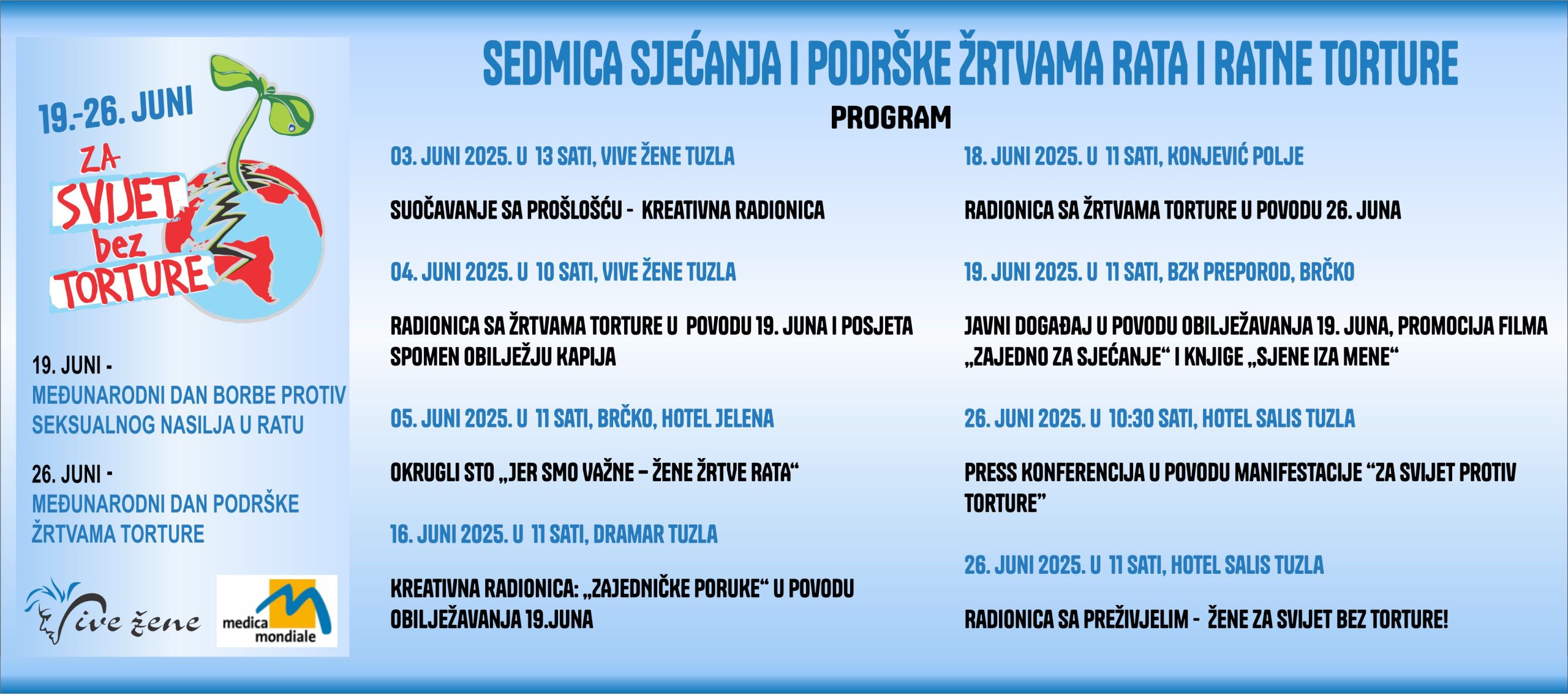Sedmica posvećena ženama koje su preživjele nasilje obilježava se u Tuzli 19. 06. – 26.06.